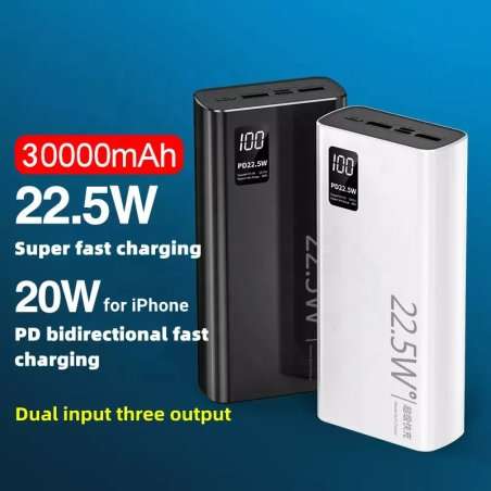 Cargador portátil 30000 mAh Power Bank 22.5W Carga rápida